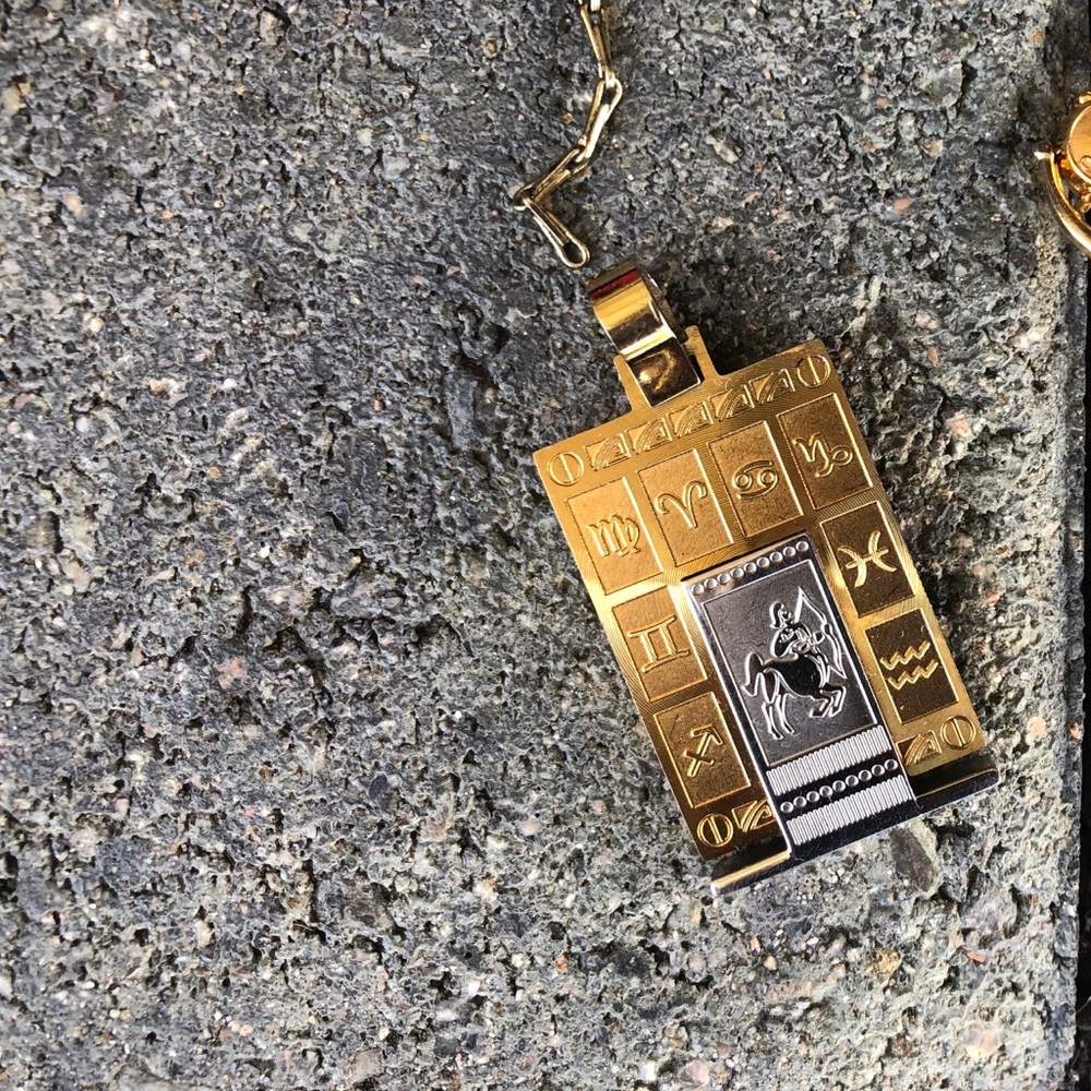 Vintage. Gold + Silver Plated Sagittarius Zodiac Pendant